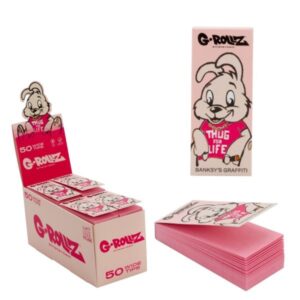 70055 G-Rollz | Banksy’s Graffiti ‘Thug for Life’ PINK Filter Tips 2,5 X 6cm 50 Tips Book 24/Display