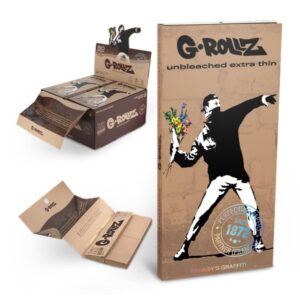 70044 G-Rollz | Banksy’s Graffiti ‘Flower Thrower’ Unbleached – 50 KS Papers + Tips & Tray (16/Display)