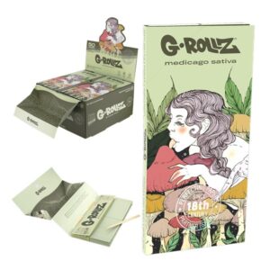 70043 G-Rollz | ‘Mushroom Lick’ Medicago Sativa – 50 KS Slim Papers + Tips & Tray (16 Booklets Display)