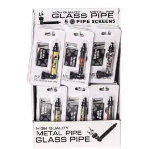 32431-9 Black Stylish Glass Pipe With Screen (24x)